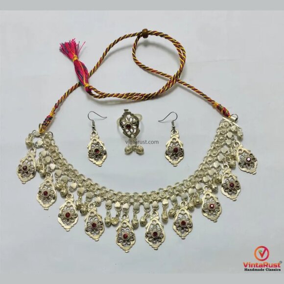 Handmade Tribal Choker Necklace with Earrings & Ring - Picture 2 of 5